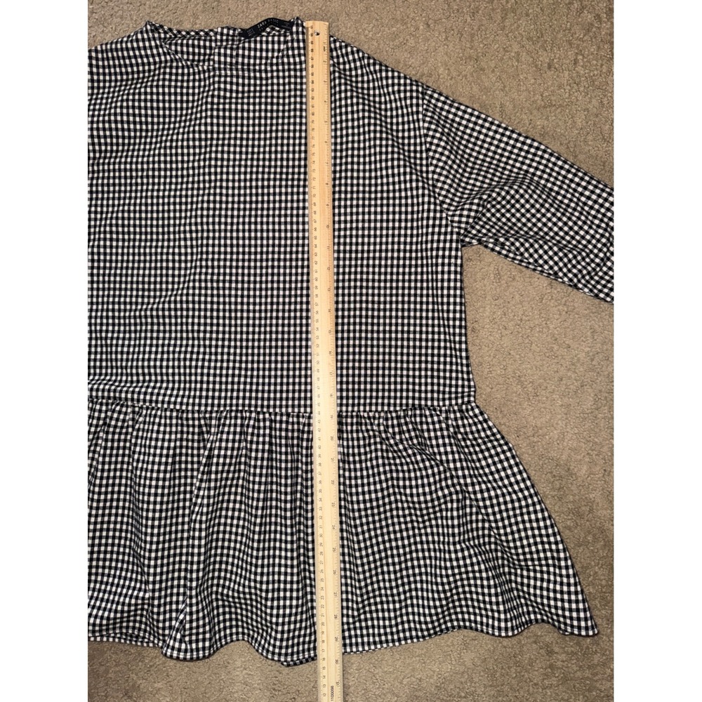 Zara Basic Gingham Peplum Blouse Black White Tie Sleeve Button Back Small - Picture 10 of 11